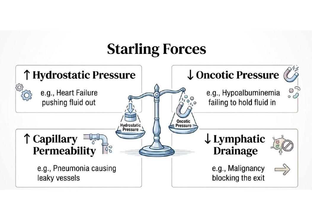 Starling forces in pleural effusion